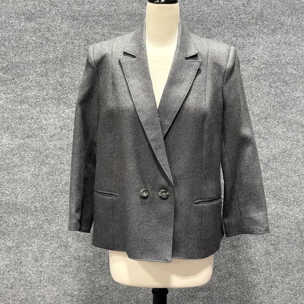Blazer Womens L Gray Herringbone Two Button Jacket Lined Workwear Career Office
